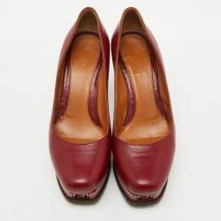 Pre Owned Fendi Dark Red Leather Fendista Platform Pumps Size 37