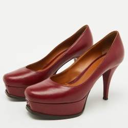 Pre Owned Fendi Dark Red Leather Fendista Platform Pumps Size 37