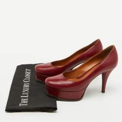 Pre Owned Fendi Dark Red Leather Fendista Platform Pumps Size 37