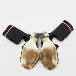 Fendi Black Knit Fabric Peep Toe Cut Out Sandals Size 37