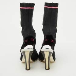 Fendi Black Knit Fabric Peep Toe Cut Out Sandals Size 37