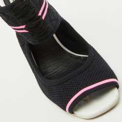 Fendi Black Knit Fabric Peep Toe Cut Out Sandals Size 37