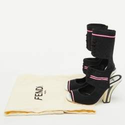 Fendi Black Knit Fabric Peep Toe Cut Out Sandals Size 37