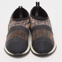 Pre Owned Fendi Multicolor Zucca Mesh And Leather Colibri Slip On Sneakers Size 39