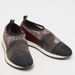 Pre Owned Fendi Multicolor Zucca Mesh And Leather Colibri Slip On Sneakers Size 39