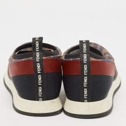 Pre Owned Fendi Multicolor Zucca Mesh And Leather Colibri Slip On Sneakers Size 39