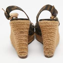Fendi Brown Canvas Wedge Espadrille Sandals Size 36
