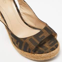 Fendi Brown Canvas Wedge Espadrille Sandals Size 36