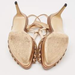 Pre Owned Fendi Gold/Bronze Leather Strappy T-Bar Platform Sandals Size 39