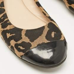 Fendi Brown/Black Patent Leather And Canvas Leopard Print Cap Toe Ballet Flats Size 39