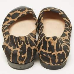 Fendi Brown/Black Patent Leather And Canvas Leopard Print Cap Toe Ballet Flats Size 39
