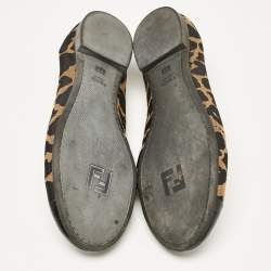 Fendi Brown/Black Patent Leather And Canvas Leopard Print Cap Toe Ballet Flats Size 39