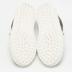 Fendi Brown Canvas and Fabric FF Slip On Sneakers Size 37
