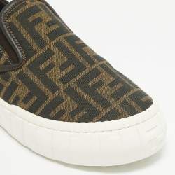 Fendi Brown Canvas and Fabric FF Slip On Sneakers Size 37