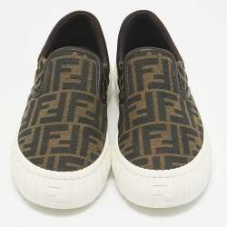 Fendi Brown Canvas and Fabric FF Slip On Sneakers Size 37