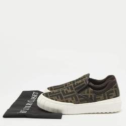 Fendi Brown Canvas and Fabric FF Slip On Sneakers Size 37