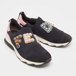 Fendi Multicolor Fabric and Leather Stud Embellished Slip On Sneakers Size 40