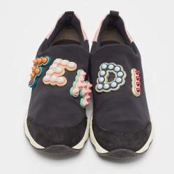 Fendi Multicolor Fabric and Leather Stud Embellished Slip On Sneakers Size 40