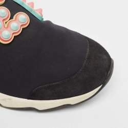 Fendi Multicolor Fabric and Leather Stud Embellished Slip On Sneakers Size 40