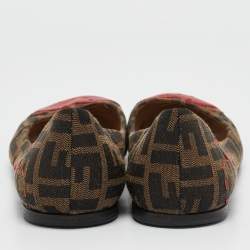 مملوكة مسبقًا Fendi Brown/Red Zucca Canvas and Leather Heart Cap Toe Ballet Flats Size 40
