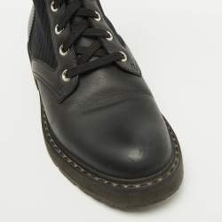 Pre Owned Fendi Black Leather and Zucca Stretch Fabric Rockoko Combat Boots Size 35.5