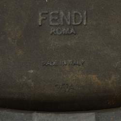 Pre Owned Fendi Black Leather and Zucca Stretch Fabric Rockoko Combat Boots Size 35.5