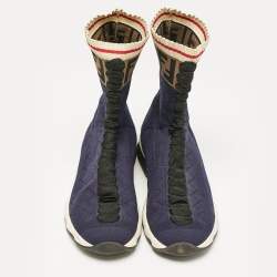 مملوكة مسبقًا Fendi Black Knit Fabric Rockoko High Top Sneakers Size 40