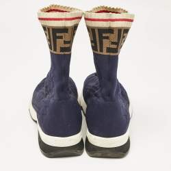 مملوكة مسبقًا Fendi Black Knit Fabric Rockoko High Top Sneakers Size 40