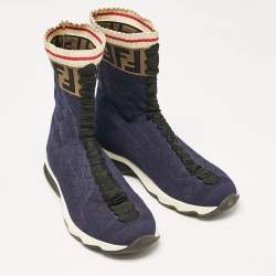 مملوكة مسبقًا Fendi Black Knit Fabric Rockoko High Top Sneakers Size 40