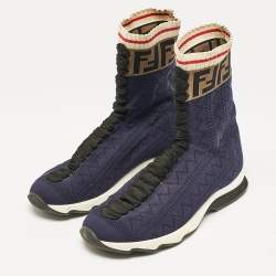 مملوكة مسبقًا Fendi Black Knit Fabric Rockoko High Top Sneakers Size 40