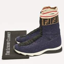 مملوكة مسبقًا Fendi Black Knit Fabric Rockoko High Top Sneakers Size 40