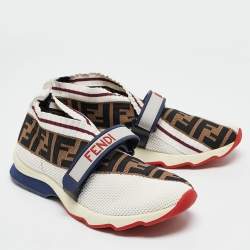 Fendi Brown Knit Fabric Rockoko Low Top Sneakers Size 40