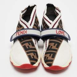 Fendi Brown Knit Fabric Rockoko Low Top Sneakers Size 40