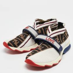 Fendi Brown Knit Fabric Rockoko Low Top Sneakers Size 40
