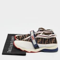 Fendi Brown Knit Fabric Rockoko Low Top Sneakers Size 40