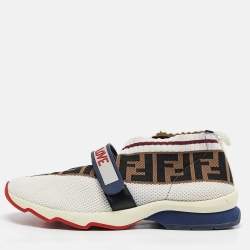 Fendi Brown Knit Fabric Rockoko Low Top Sneakers Size 40