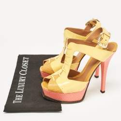 Fendi Yellow Lizard Embossed Leather and Patent Leather Fendista Platform Sandals Size 38.5
