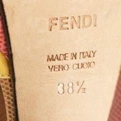 Fendi Yellow Lizard Embossed Leather and Patent Leather Fendista Platform Sandals Size 38.5