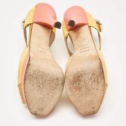 Fendi Yellow Lizard Embossed Leather and Patent Leather Fendista Platform Sandals Size 38.5
