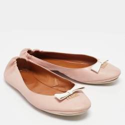 Fendi Beige Leather Let's Dance Bow Ballet Flats Size 38