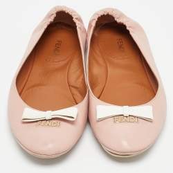 Fendi Beige Leather Let's Dance Bow Ballet Flats Size 38