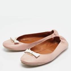 Fendi Beige Leather Let's Dance Bow Ballet Flats Size 38