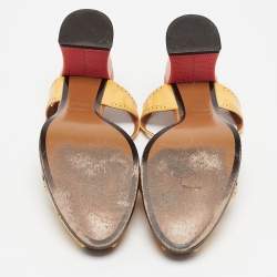 Pre Owned Fendi Yellow Patent Leather Chameleon Block Heel Sandals Size 40.5 