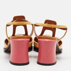 Pre Owned Fendi Yellow Patent Leather Chameleon Block Heel Sandals Size 40.5 