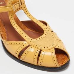 Pre Owned Fendi Yellow Patent Leather Chameleon Block Heel Sandals Size 40.5 