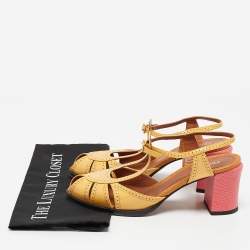 Pre Owned Fendi Yellow Patent Leather Chameleon Block Heel Sandals Size 40.5 