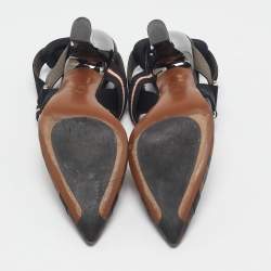 Pre Owned Fendi Black Zucca Mesh and Fabric Colibri Slingback Pumps Size 37