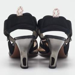 Pre Owned Fendi Black Zucca Mesh and Fabric Colibri Slingback Pumps Size 37
