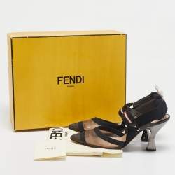 Pre Owned Fendi Black Zucca Mesh and Fabric Colibri Slingback Pumps Size 37