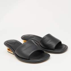 Pre Owned Fendi Black Leather Baguette Slide Sandals Size 42